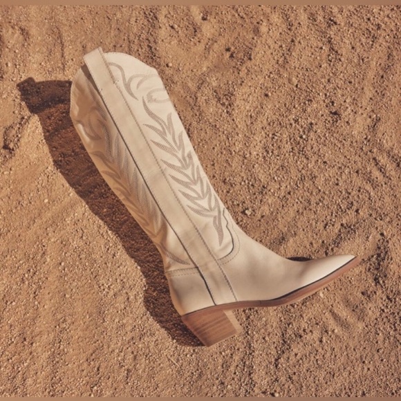 New Dolce Vita Western Solei Cowgirl White Leather Boots Size 7 Country Women - Picture 10 of 12